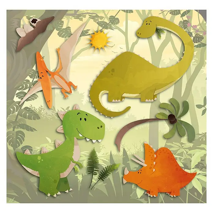Ukrasna naljepnica Dinosauri - Životinje, Zeleno-narančaste boje, 30 x 30 cm