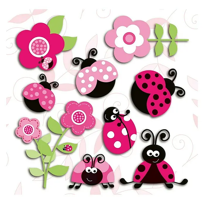 Adhesivos decorativos 3D Mariquitas - Animales, Rosa, 30 x 30 cm
