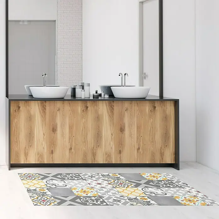 Alfombra de vinilo Croma Patch - Gris, Amarillo, 150 x 80 cm