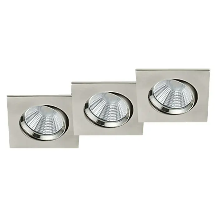 Trio Lighting Set de focos LED empotrables Pamir cuadrado - 3 × 5,5 W, Color de luz: Blanco cálido, L x An x Al: 8,5 x 8,5 x 5,4 cm, Níquel mate