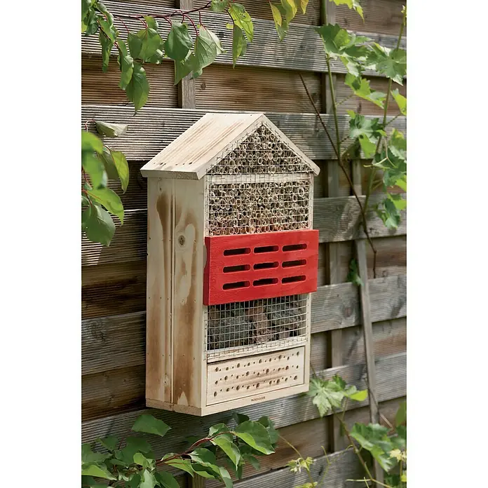 Windhager Insektenhotel 5 Sterne - L x B x H: 33,5 x 14 x 49,5 cm, Holz, Naturbraun/Rot, Geflammt