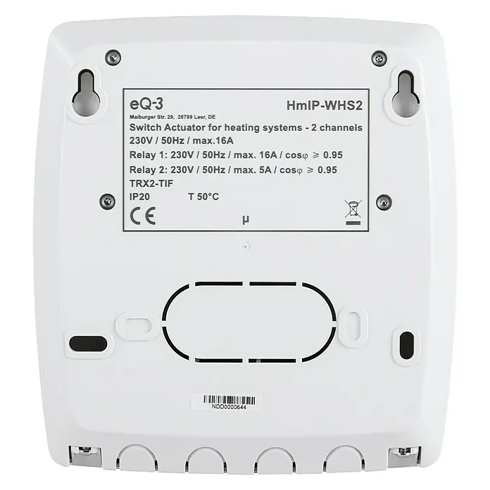 Homematic IP Funkschalter Aktor 2-fach - 2-fach, Weiß, 30 x 120 x 130 mm, 230 V/50 Hz - Rückansicht