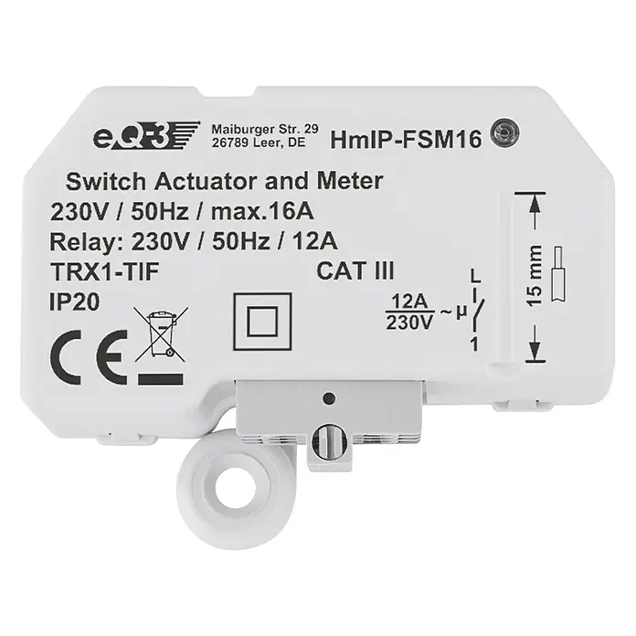 Homematic IP Funkschalter Mess-Aktor - 230 V/50 Hz, 16 A, 41 x 54 x 33 mm - Vorderansicht