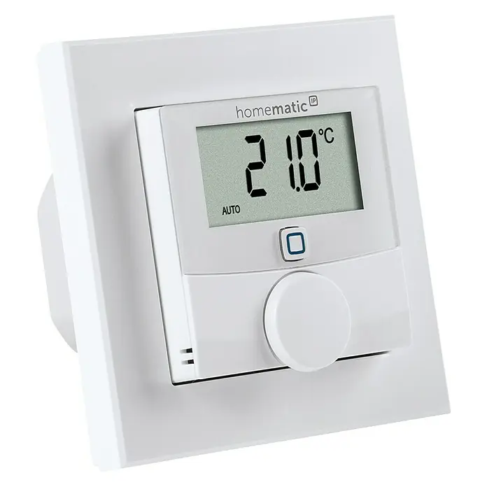 Homematic IP Funk-Raumthermostat HmIP-BWTH - Netzbetrieben, 230 V/50 Hz, 54 x 86 x 86 mm - Rechte Seitenansicht