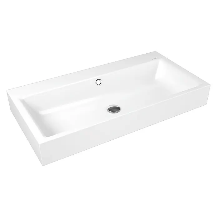 Kaldewei Waschtisch Puro - 90 x 46 cm, Mit schmutzabweisender Glasur, Hahnloch: Mitte, Mit Überlauf, Weiß - Vorderansicht