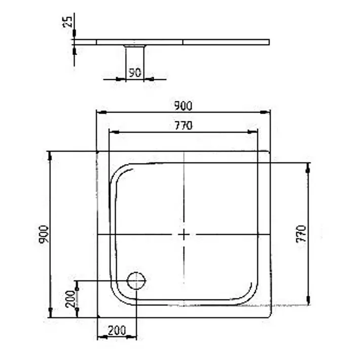 Kaldewei Duschwanne Superplan 390-1 - L x B: 90 x 90 cm, Stahl, Weiß - Vorderansicht