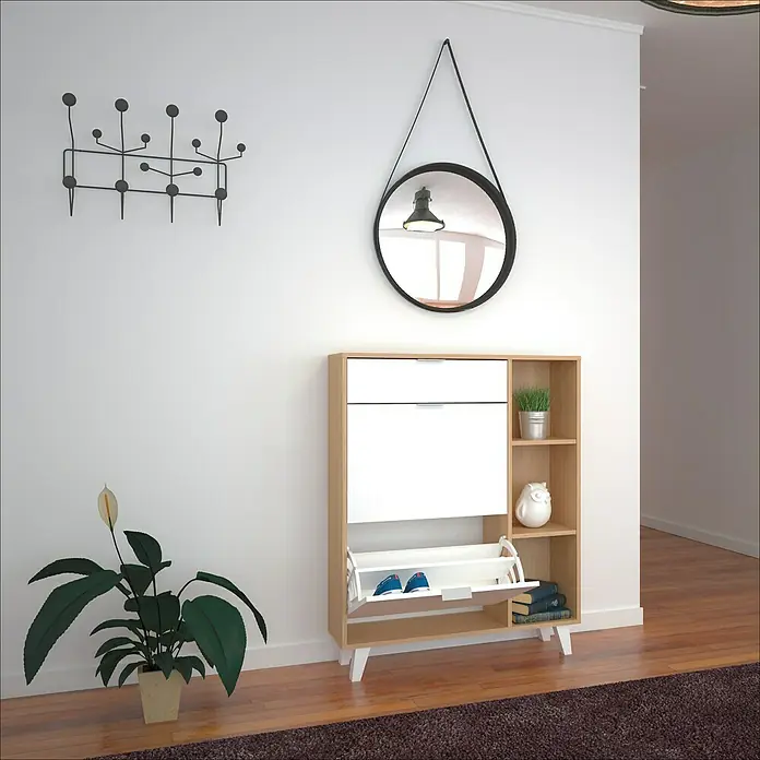 Zapatero Nordic - L x An x Al: 25 x 90 x 115 cm, Blanco, Marrón