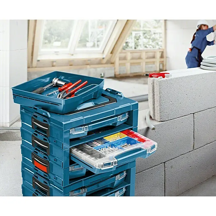 Bosch Professional Schublade LS-Tray - L x B x H: 316 x 357 x 72 mm, Passend für: Bosch Professional Werkzeugkoffer LS-BOXX, Bosch Professional Werkzeugkoffer i-BOXX Rack - Anwendungsbeispiel