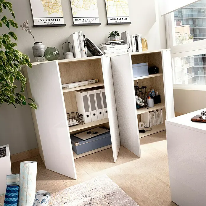 Armario archivador Rox - L x An x Al: 40 x 79 x 96 cm, Melamina, Natural, Blanco