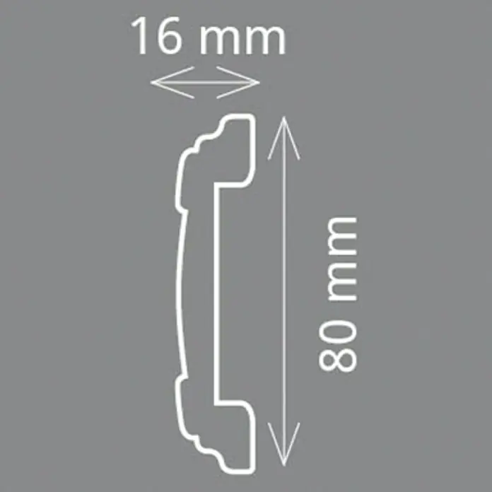 Wandleiste CW 13 - 200 x 1,6 x 8 cm, Weiß, Extrudiertes HD-Polymer - Vorderansicht