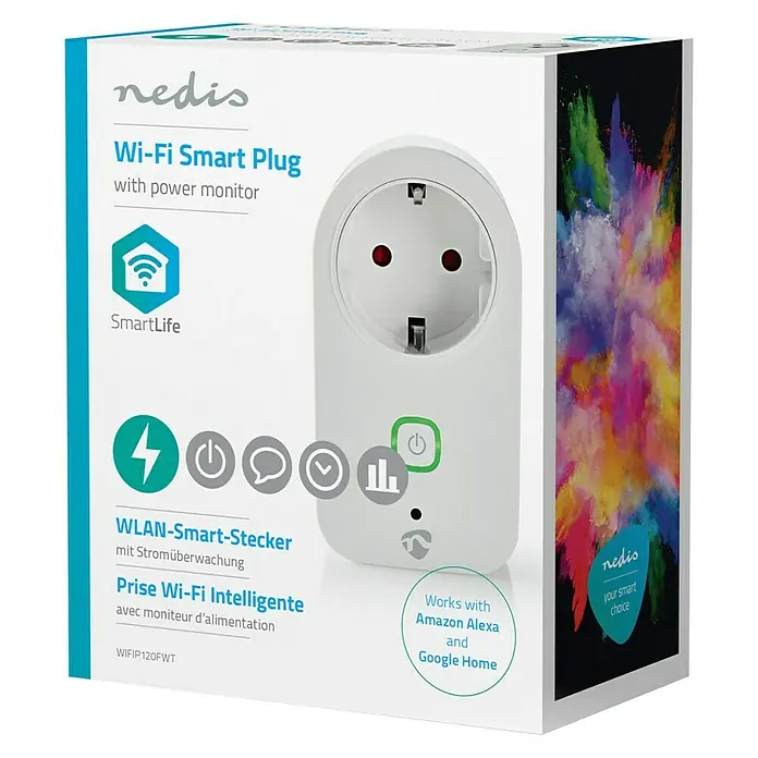 Nedis Smartlife WiFi-Schaltsteckdose - Weiß, Max. Anschlussleistung: 3.680 W, 16 A - Vorderansicht