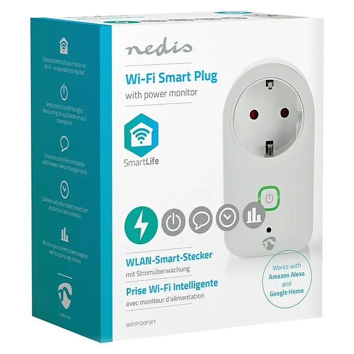 Nedis Smartlife WiFi-Schaltsteckdose - Weiß, Max. Anschlussleistung: 3.680 W, 16 A - Vorderansicht