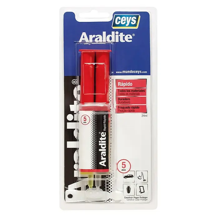 Ceys Adhesivo de resina epoxi de 2 componentes Rápido Araldite jeringa - 24 ml, Amarillo