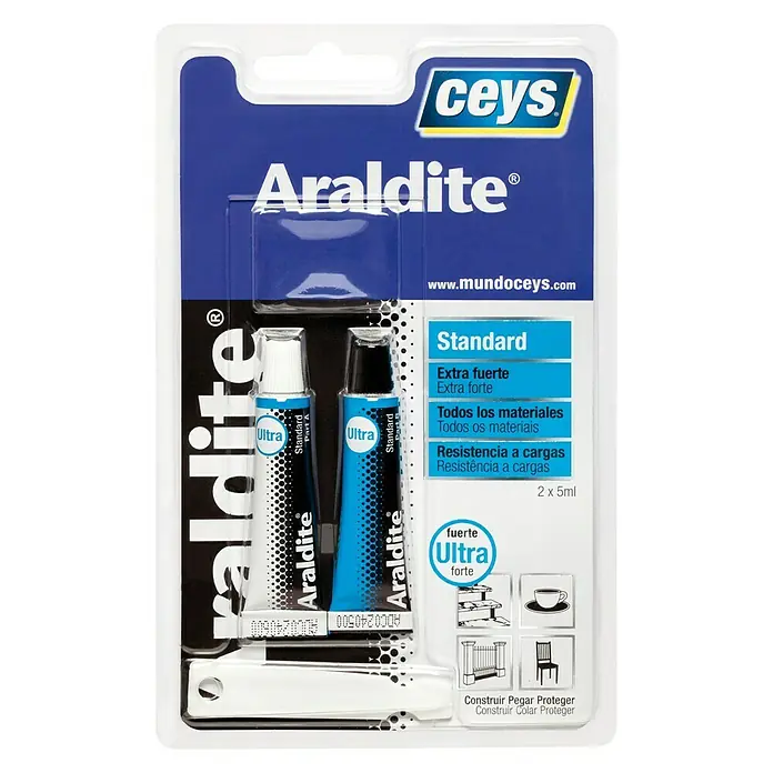 Ceys Adhesivo de resina epoxi de 2 componentes Araldite Standard - 5 ml, Amarillo, Base de resina epoxi
