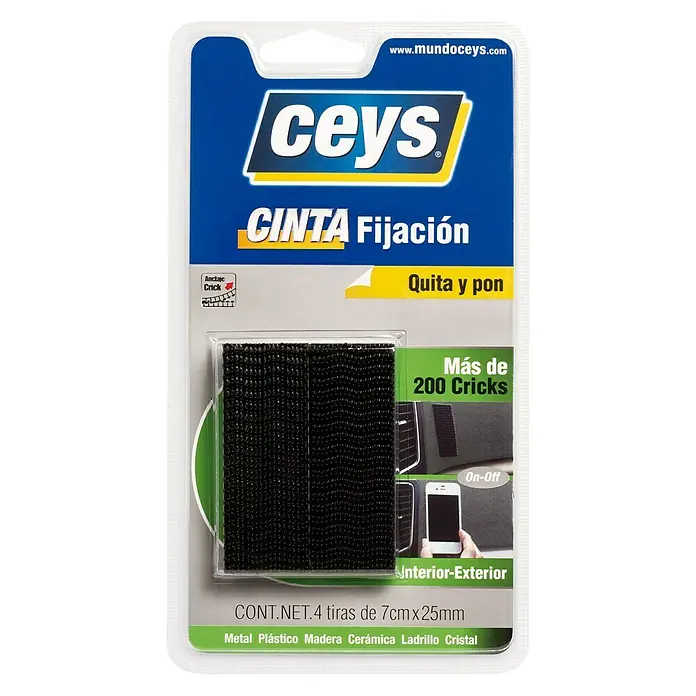 Ceys Cinta de fijación Quita y pon - Negro, 25 mm x 7 cm