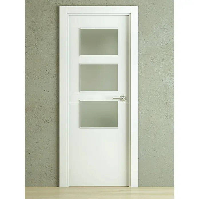 PortStylo Puerta acristalada Río - 62,5 x 203 cm, Izquierda, Blanco lacado, Maciza aligerada, Vidriera
