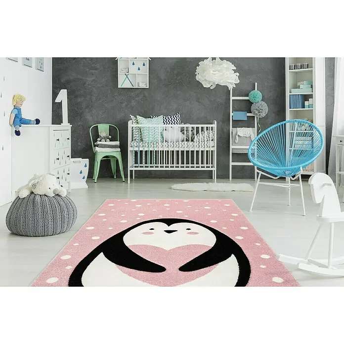 Kayoom Kurzflorteppich Pinguin - Rosa, 150 x 80 cm, 100 % Polypropylen - Stimmungsaufnahme