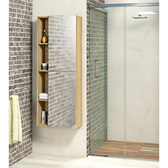 Armario alto con espejo Eva 2P+H - L x An x Al: 25 x 55 x 140 cm, Nature