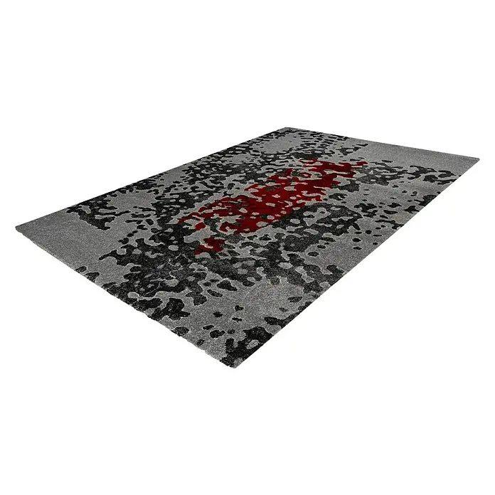 Kayoom Kurzflorteppich Broadway - Grau/Rot, 150 x 80 cm, 100 % Polypropylen - Rechte Seitenansicht