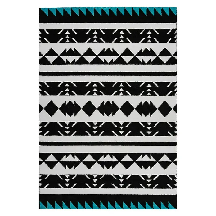 Kayoom Kurzflorteppich Broadway - Schwarz/Weiß/Blau, 170 x 120 cm, 100 % Polypropylen - Ansicht von oben