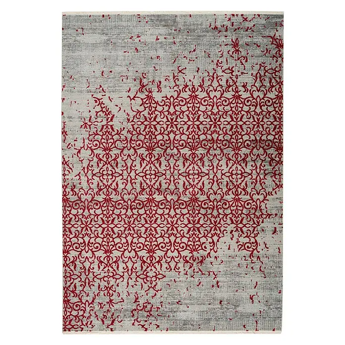 Kayoom Kurzflorteppich Baroque - Grau/Rot, 290 x 200 cm, 100 % Polyester - Ansicht von oben