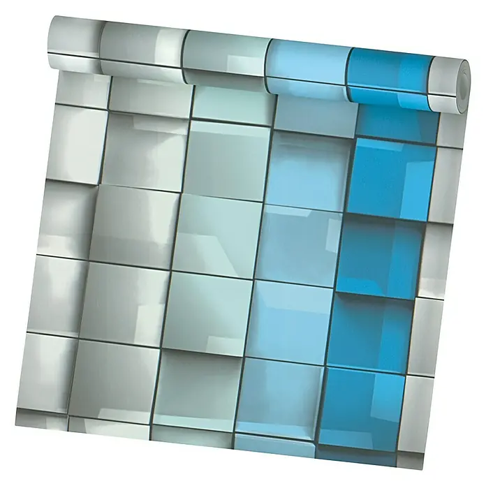 AS Creation Flis tapeta Move Your Wall - Plava-siva-zelena, Grafika, Staklene cigle, 10,05 x 0,53 m