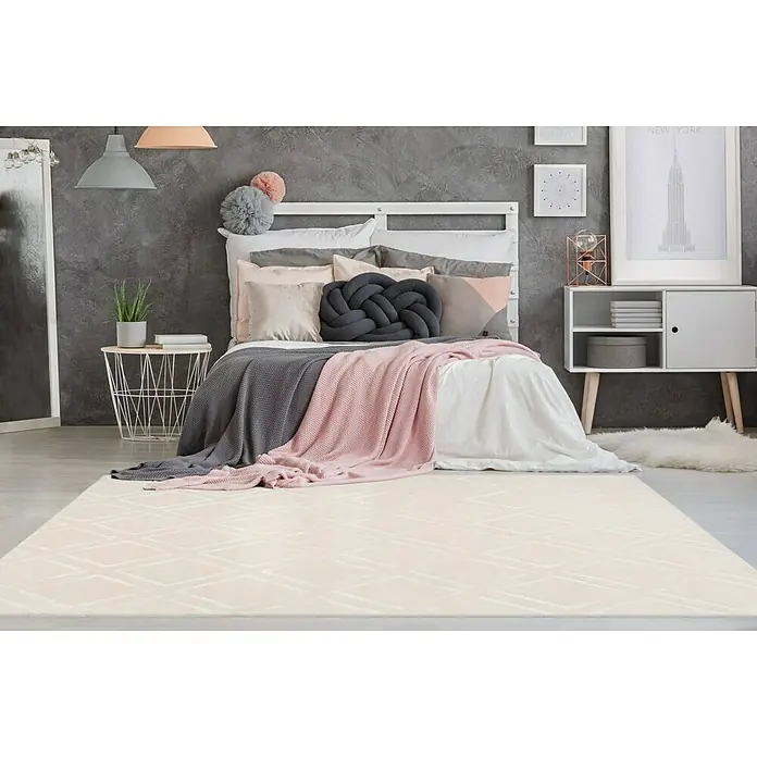 Kayoom Kurzflorteppich Monroe III - Creme, 290 x 200 cm, 100 % Polyester - Stimmungsaufnahme