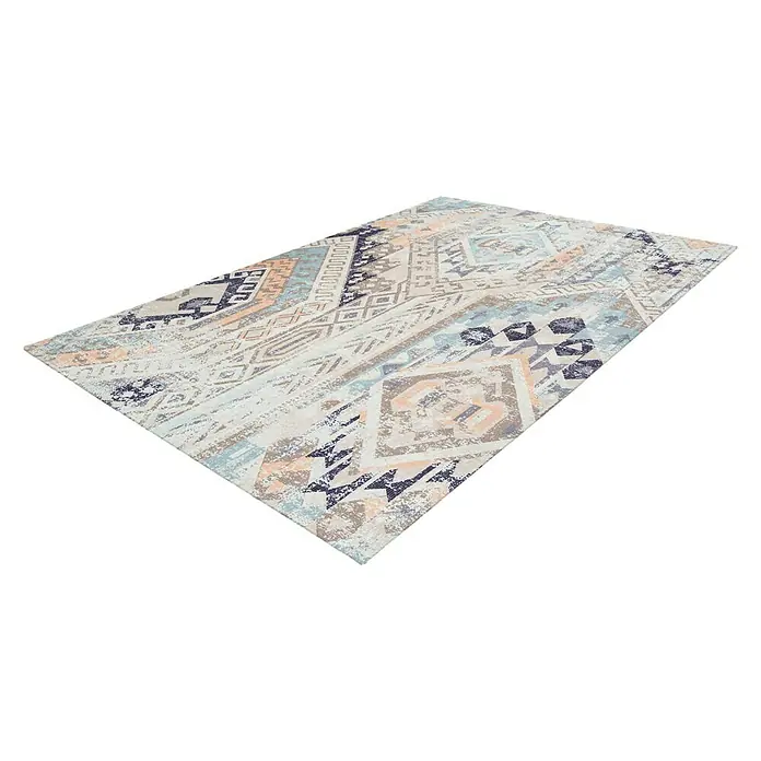 Kayoom Kurzflorteppich Indiana - Multi/Blau, 170 x 120 cm, 100 % Baumwolle - Rechte Seitenansicht