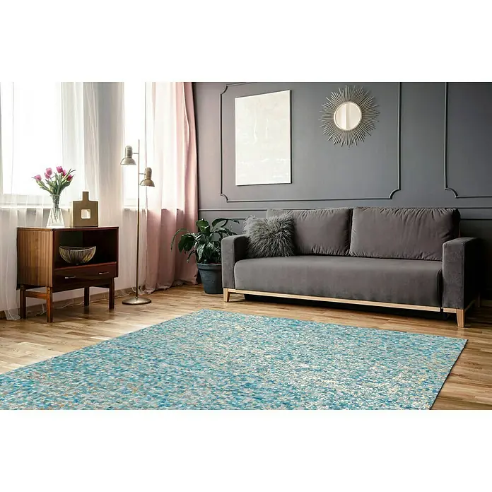 Kayoom Echtlederteppich Finish - Türkis, 150 x 80 cm, 100 % Leder - Stimmungsaufnahme