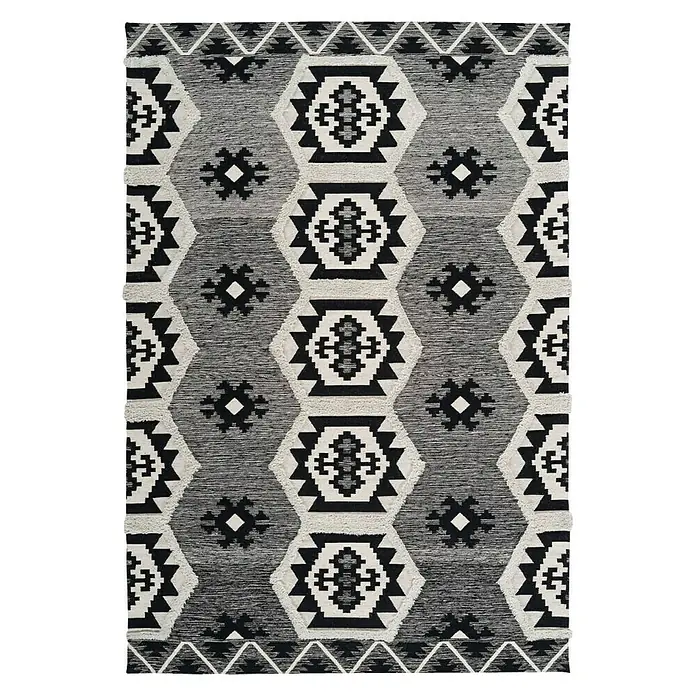 Kayoom Flachgewebeteppich Ethnie II - Grau, 150 x 80 cm, 100 % Baumwolle - Ansicht von oben