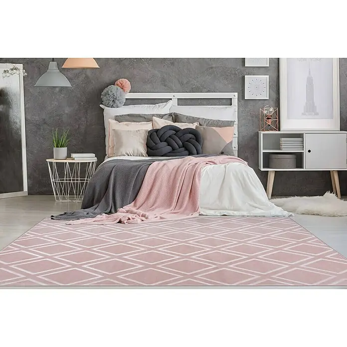 Kayoom Kurzflorteppich Monroe III - Rosa, 170 x 120 cm, 100 % Polyester - Stimmungsaufnahme