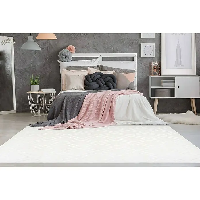 Kayoom Kurzflorteppich Monroe III - Weiß, 150 x 80 cm, 100 % Polyester - Stimmungsaufnahme