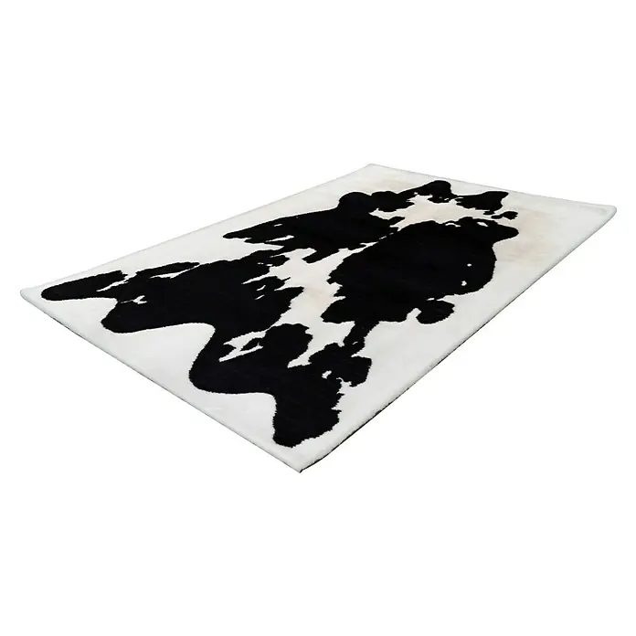 Kayoom Hochflorteppich Kuh - Weiß/Schwarz, 160 x 120 cm, 100 % Polyester - Rechte Seitenansicht