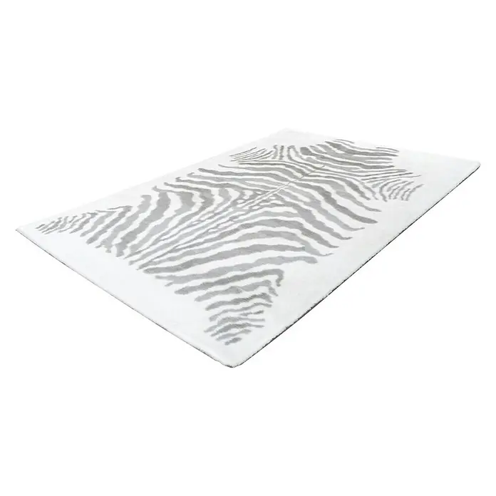 Kayoom Hochflorteppich Zebra - Weiß/Grau, 230 x 160 cm, 100 % Polyester - Rechte Seitenansicht