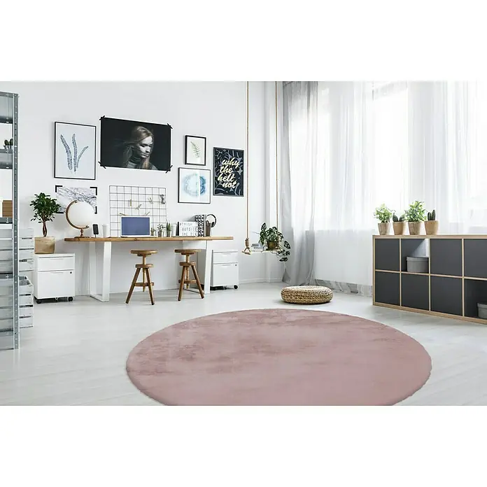 Kayoom Teppich rund Rabbit - Rosa, Durchmesser: 160 cm, 100 % Polyester - Stimmungsaufnahme