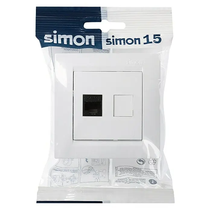 Simon 15 Toma de red - Blanco, Plástico, Montaje en la pared