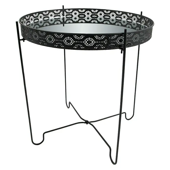 Beistelltisch mit Spiegelplatte - Ø x H: 40 x 42,5 cm, Schwarz