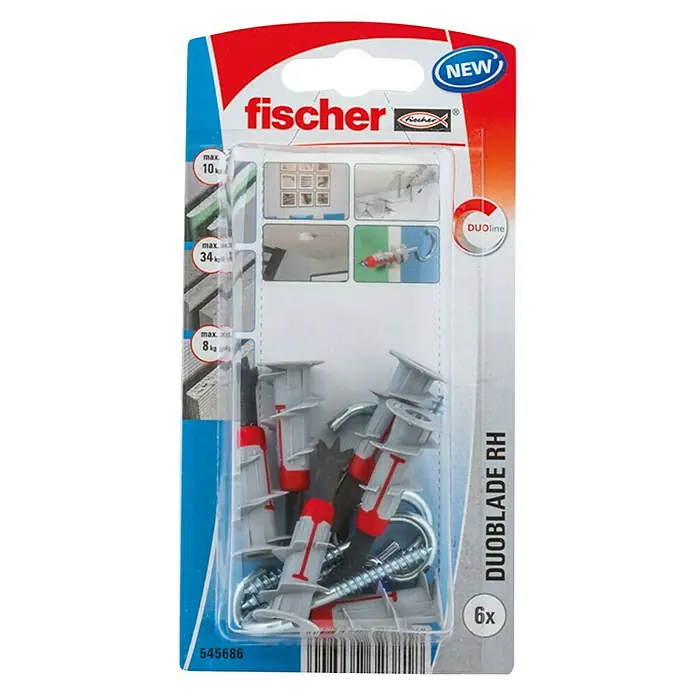 Fischer Duoblade Set de tacos para cartón yeso WH con ganchos - 12 piezas, Con tornillos/ganchos, Nylon