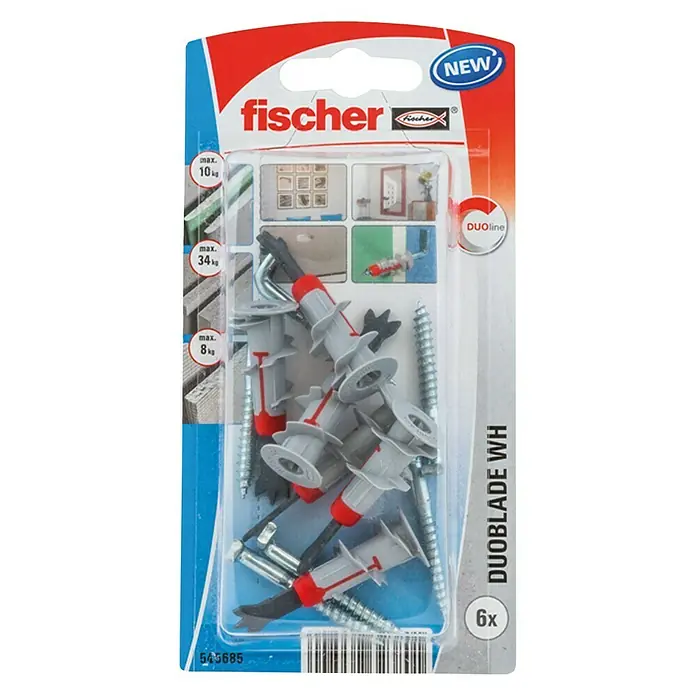 Fischer Duoblade Set de tacos para cartón yeso RH con tornillos - 12 piezas, Con tornillos, Nylon