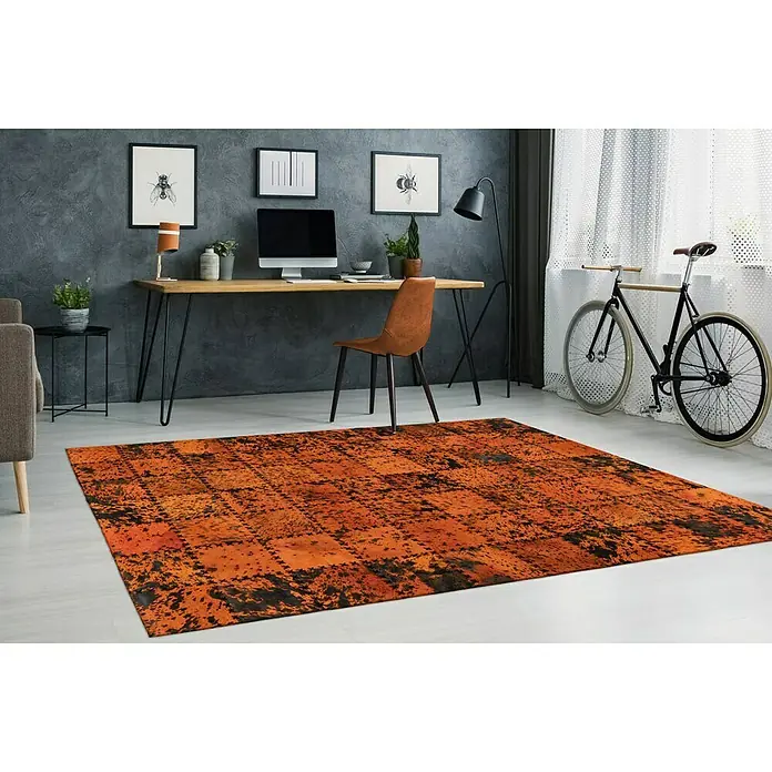 Kayoom Echtlederteppich Viola - Orange, 290 x 200 cm, 100 % Echtleder - Stimmungsaufnahme