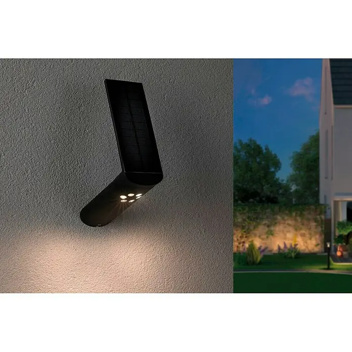 Paulmann Ilias Aplique solar LED para exterior - Detector de movimiento, 1,2 W, Color de luz: Blanco cálido, Antracita, Plástico