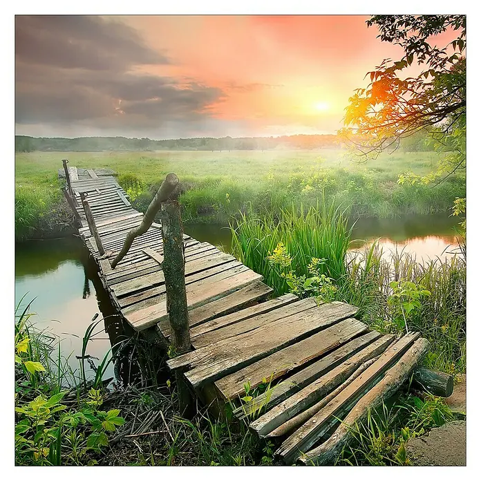 ProArt Glasbild Brücke - Lonely Lake III, B x H: 30 x 30 cm - Vorderansicht