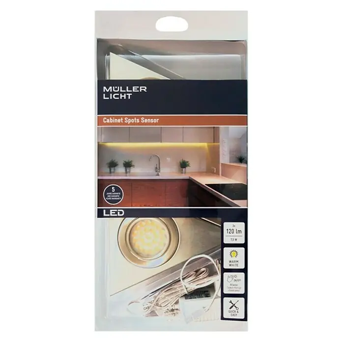 Müller-Licht LED-Unterbauleuchte Trios Sensor silver - 8 W, Infrarot-Bewegungssensor, L x B x H: 14,5 x 13,5 x 4,1 cm, Silber
