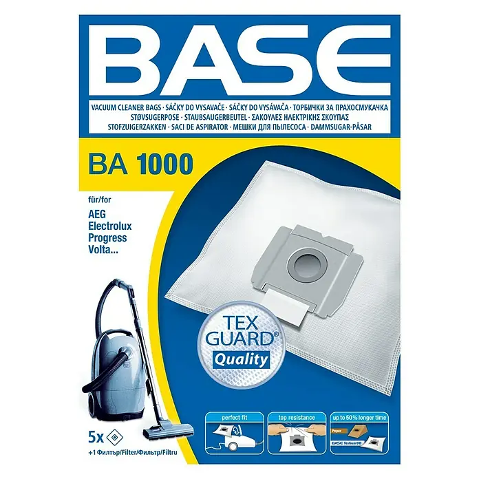 Base Staubsaugerbeutel BA 1000 - 5 Stk., Passend für: AEG Staubsauger, Progress Staubsauger, Electrolux Staubsauger, Volta Staubsauger - Vorderansicht