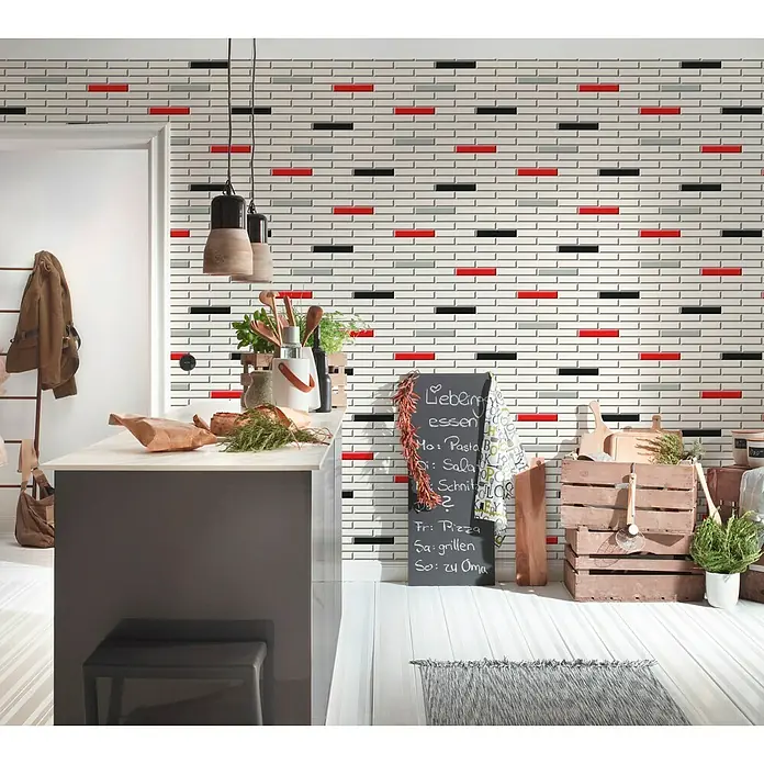 AS Creation Black & White 4 Strukturtapete Klinker - Rot/Weiß, Fliesenoptik, Reliefstruktur, 10,05 x 0,53 m - Stimmungsaufnahme