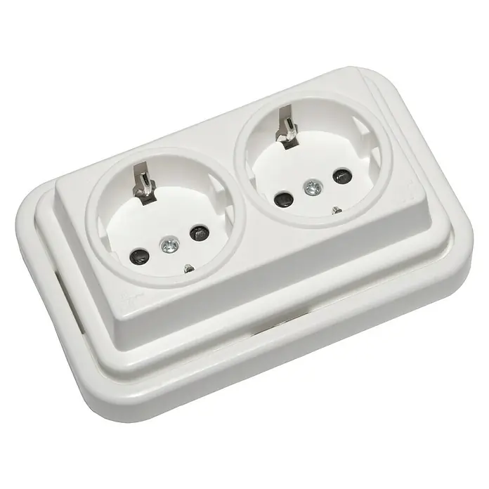 Fontini Kristal Enchufe doble - Blanco, 2 Polos + Toma Tierra, Plástico, En pared