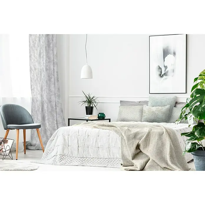 Cortina con ollaos Astrid - 140 x 270 cm, 63% poliéster y 37% algodón, Gris