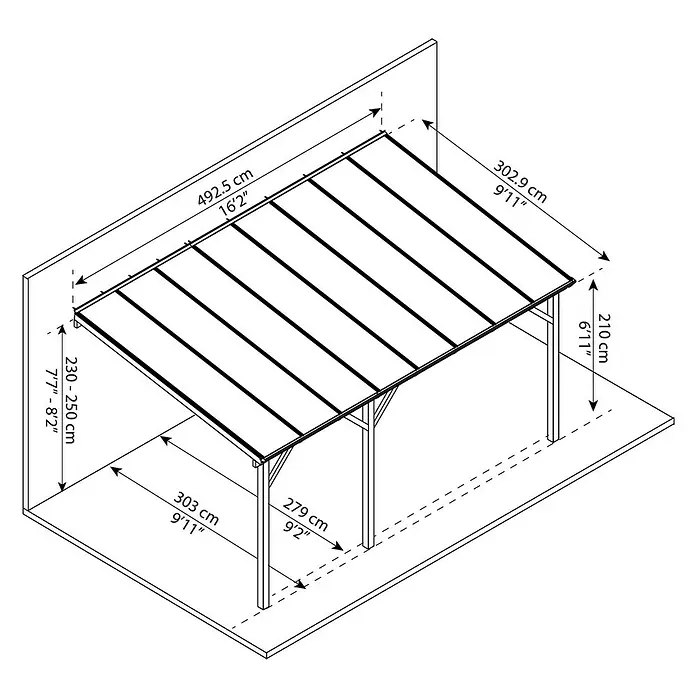 Palram – Canopia Terrassenüberdachung Juniper - Länge: 493 cm, Tiefe: 303 cm, Material Dach: Polycarbonat, Natur, Transparent