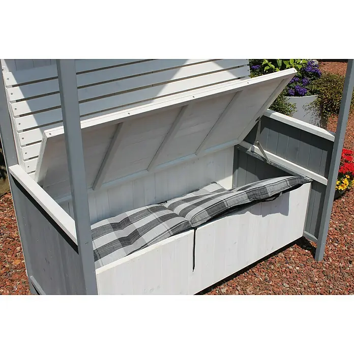 Leco Philosophenbank Antje - 137 x 75 x 224 cm, Tannenholz, Weiß/Grau, Zusätzlicher Stauraum