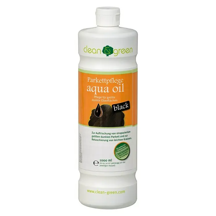 Clean & Green Parkettpflege Aqua Oil Black - 1 l, Geeignet für: Geöltes, dunkles Parkett - Vorderansicht